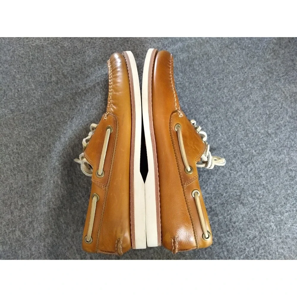 FRYE Leather Sully Boat Shoes Mens 8 Caramel Brown Slip On Lace Up Loafers
